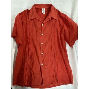 Ja'al K'aana'ab Men Button Shirt Orange Lg cotton